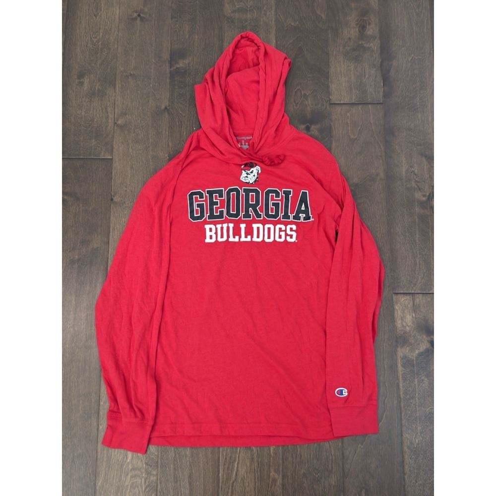 Champion Georgia Bulldogs Long Sleeve Hoodie Red Shirt Men Size M NCAA UGA Dawgs